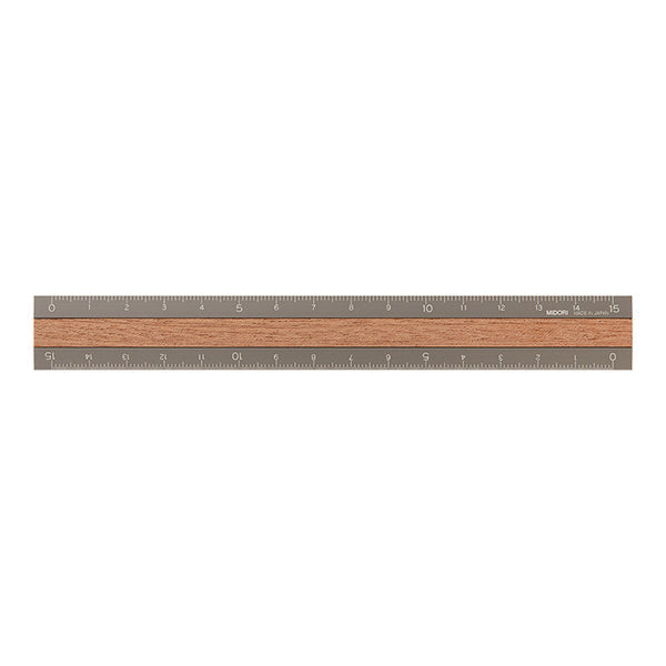 Midori Aluminium Wooden Ruler - Limited Edition - Dark Wood/Grey - 15 cm -  - Rulers - Bunbougu
