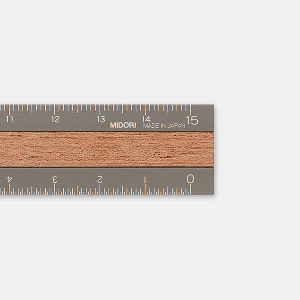 Midori Aluminium Wooden Ruler - Limited Edition - Dark Wood/Grey - 15 cm -  - Rulers - Bunbougu
