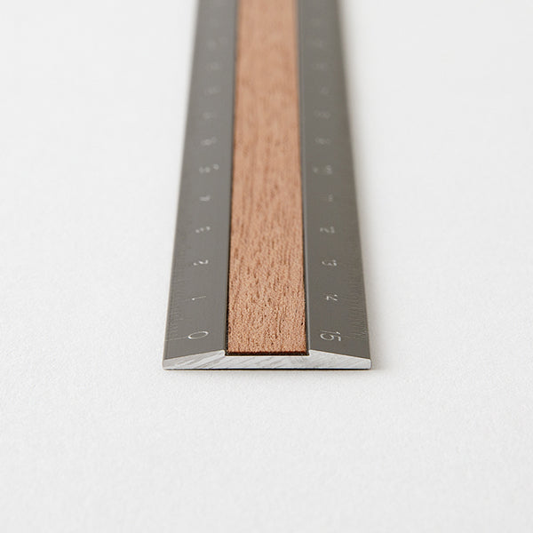 Midori Aluminium Wooden Ruler - Limited Edition - Dark Wood/Grey - 15 cm -  - Rulers - Bunbougu